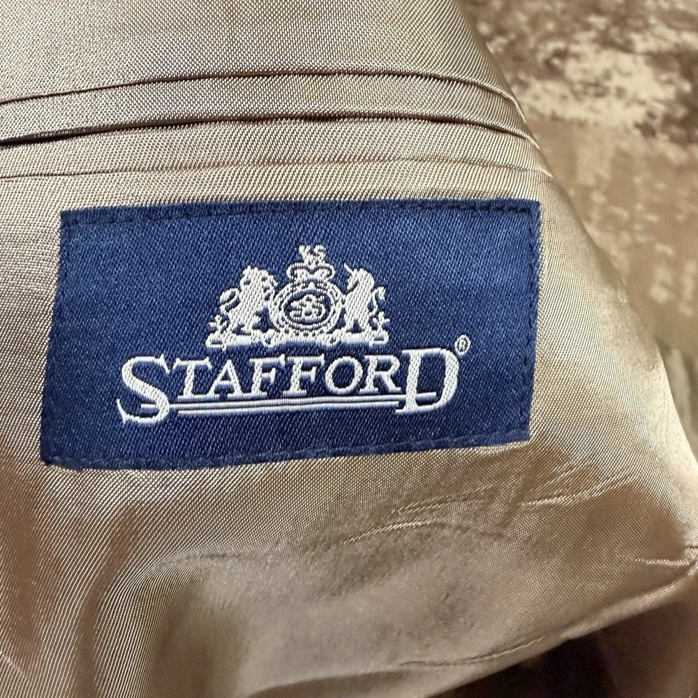 Vintage Stafford Mens Tan Hopsack Blazer 46R Wool Gold Buttons NWT Academia